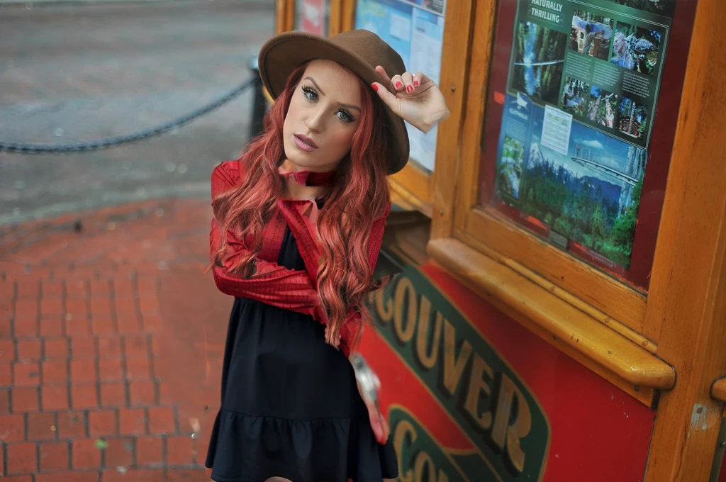 Red dress with long sleeves