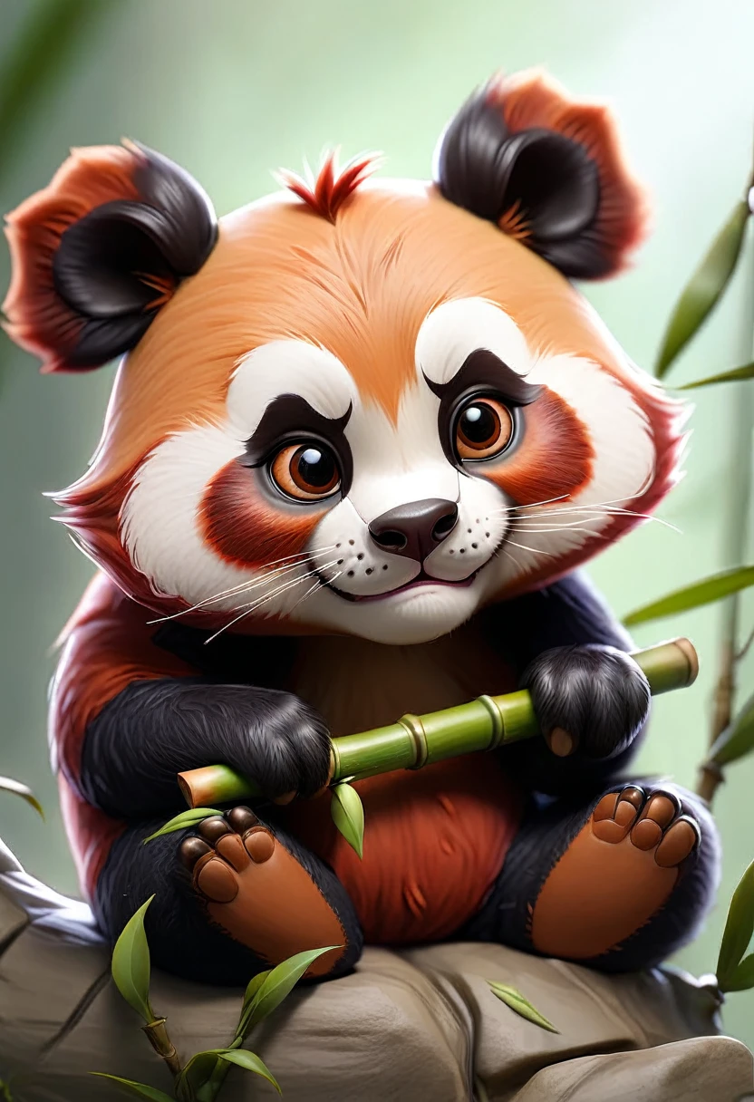 Little panda, Red panda, Tattoo sketch, eats bamboo