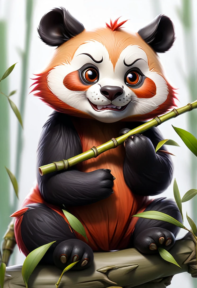 Little panda, Red panda, Tattoo sketch, eats bamboo
