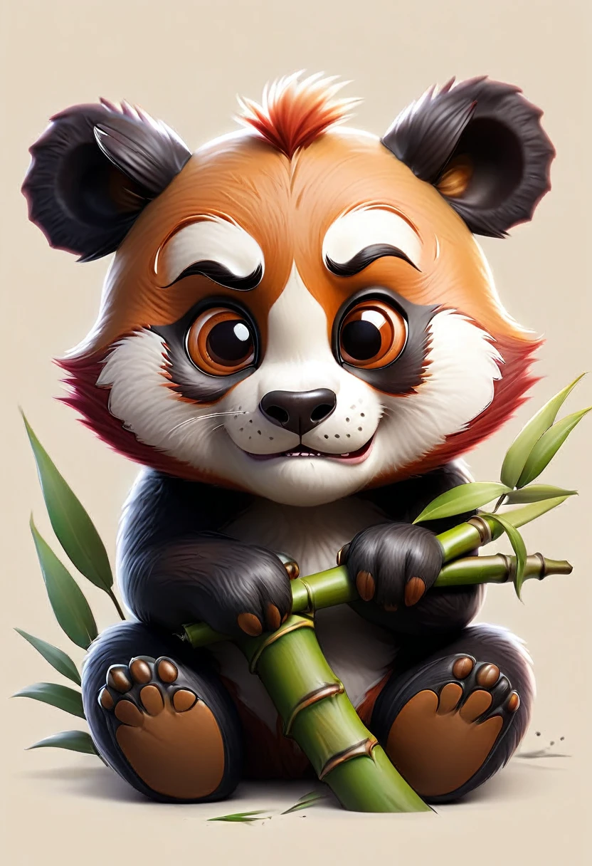Little panda, Red panda, Tattoo sketch, eats bamboo