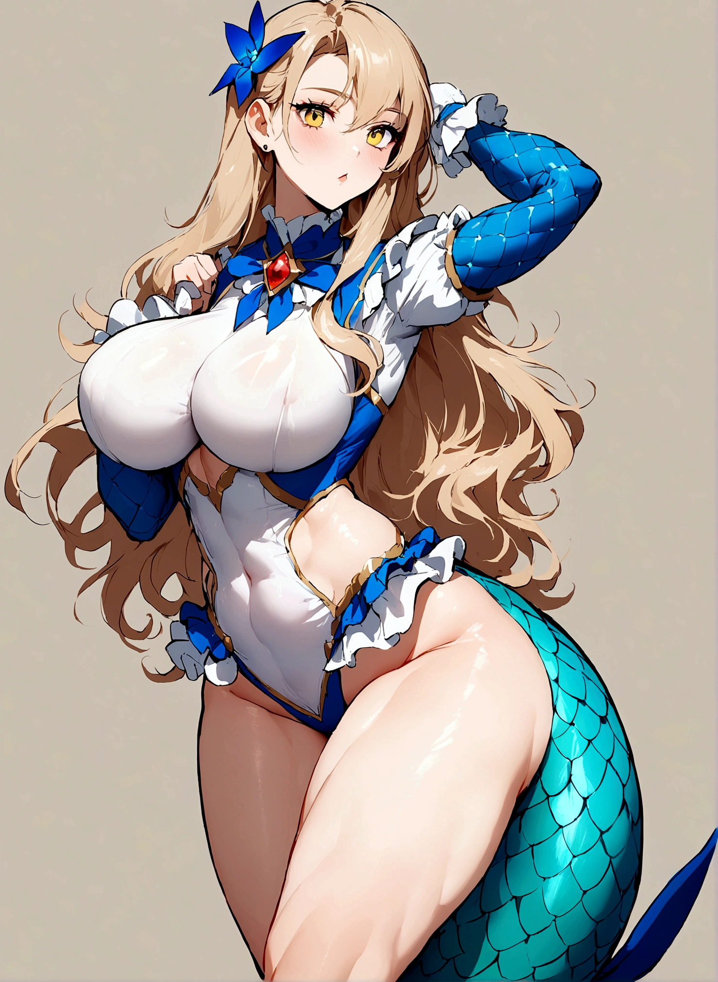 best qualityer, 19 years old, large breasts, triple D cup breasts, round buttocks, bubbly buttocks, wide hips, bubbly ass, fit and strong, slender body, tmasterpiece,Ultimate resolution,downy,Extremely colorful,Colorful,Mermaid princess,ta dress,starrysky