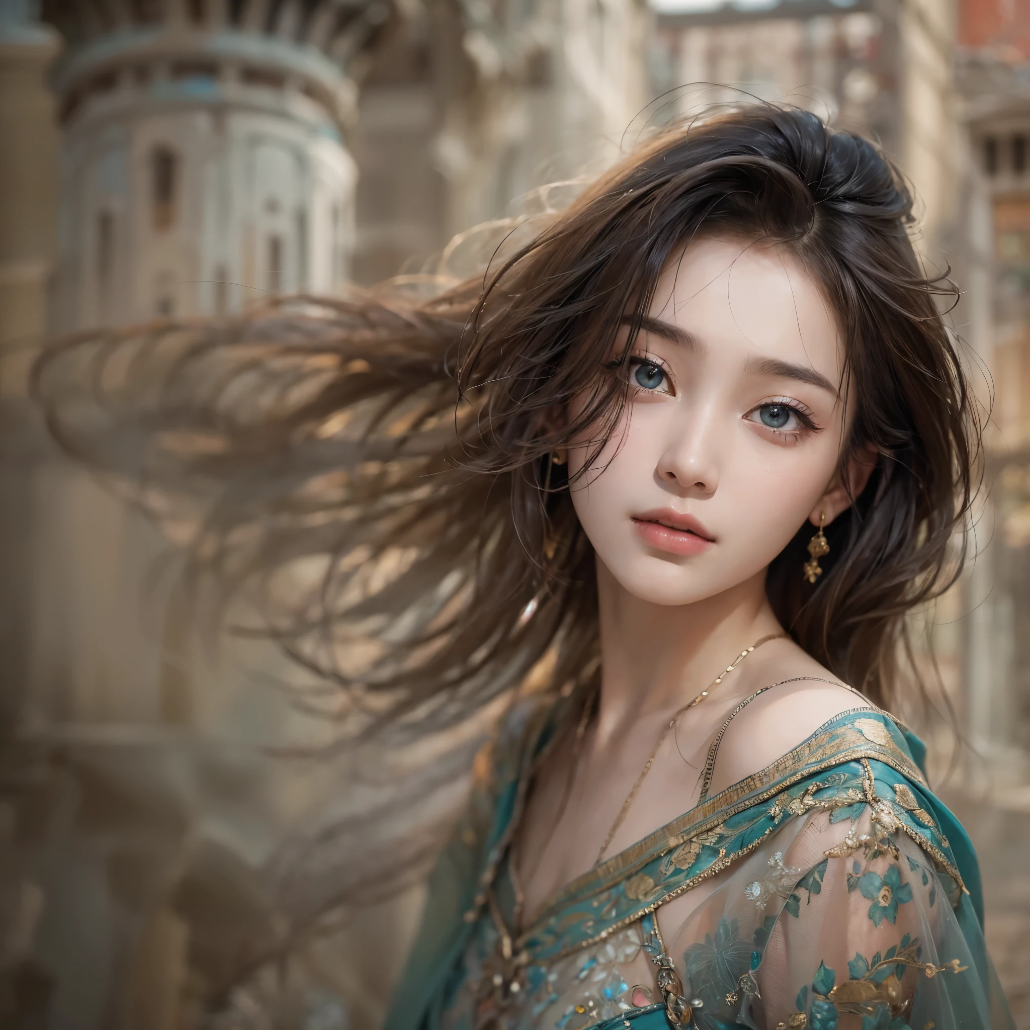 Hair flows、 ((highest quality、masterpiece、8k、best image quality、ultra high resolution、Award-winning work)、
(close-up of woman's face:1.35)、(close-up of naked face:1.3)、(accurate anatomy:1.1)、(look at me and smile:1.1)、Shining fair skin with ultra high resolution、most detailed face、ultra high resolution detailed face、
Beautiful face drawn in every detail、(blurred background:1.1) Islamic clothes, tattoo, Old ruins in the background、