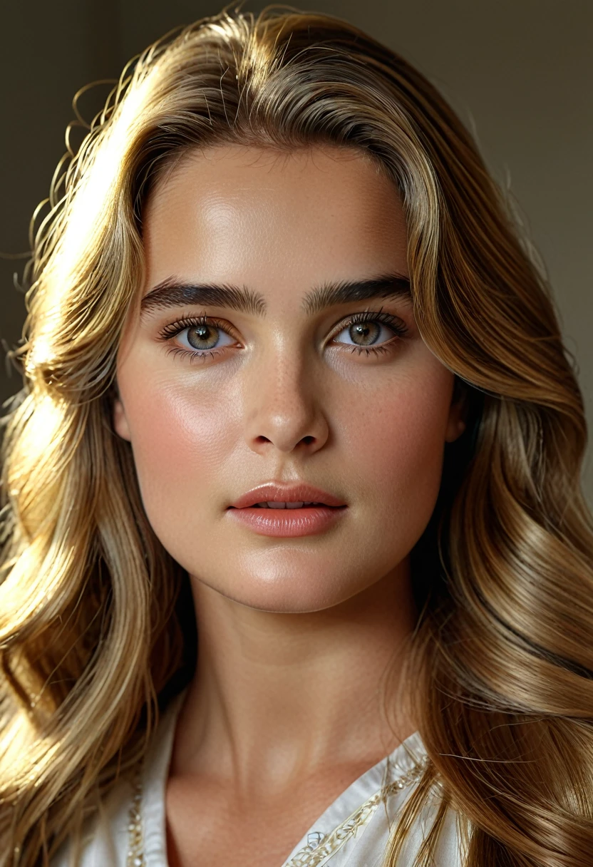 Masterpiece, better, quality, young girl 12 years old, exotic, High Definition. realist, 8k, Hyperrealistic details,Girl looks like 12-year-old Hollywood actress Brooke Shields,(perfect details), (extremely fine and beautiful:1.1), beautiful face, Beautiful light brown eyes, (detailed face, detailed eyes:1.2), realistic skin textures, detailed full lips, very pale skin, long shiny blonde hair, (Add layer:1.2), dynamic angle, landscape mm, dramatic lighting, volumetric lighting, golden hour, Masterpiece, better, quality, 12-year-old young girl, exotic, High Definition. realist, 8k, Hyperrealistic details,girl is similar to hollywood actress brooke shields von 12 years of ddsd
