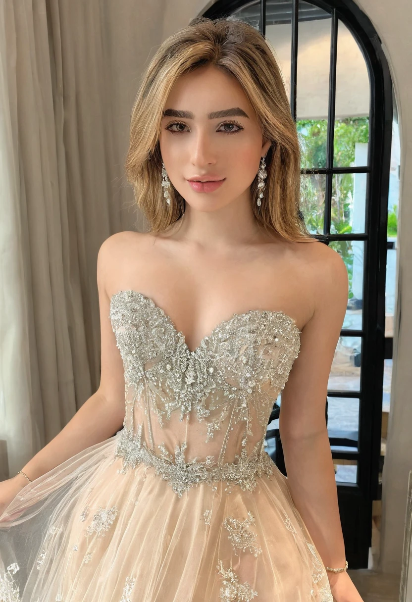 ((high quality:1.2)), (8k), extremely detailed, ((High detail:1.2)), ((best resolution:1.4)), Solo, 24 years old female, (dress), (pretty face),