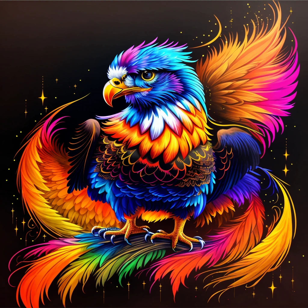 colorful bird with a star in the background, Background transparent, png, art of a phoenix, colorful plumage, glowing feathers, full of colors and rich detail, mythical creature, Fire Bird, highly intricate and colorful, &#39;&#39;phoenix wallpaper, colorful digital fantasy art, extremely colorful, Vibrant, high-contrast coloring, strong and vibrant colors, glowing feathers do arco-íris, high detailed colors