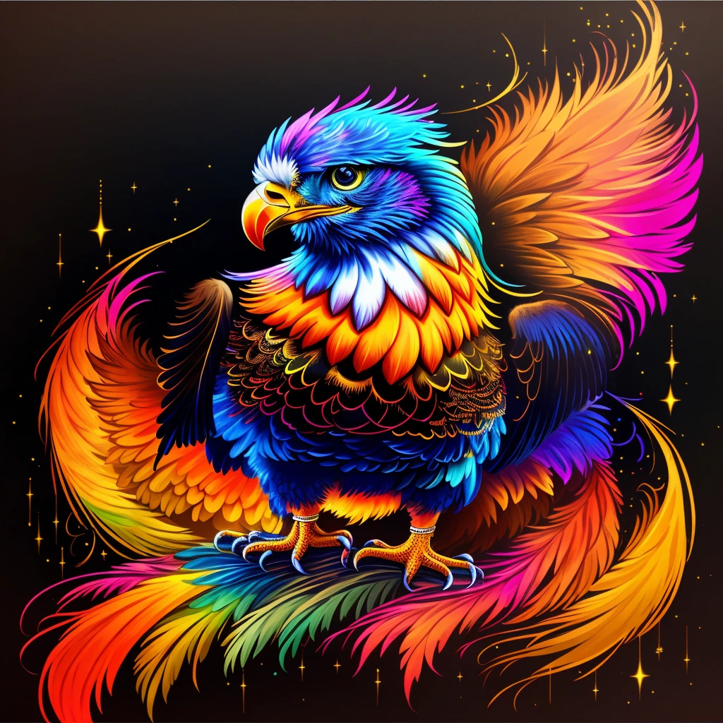 colorful bird with a star in the background, Background transparent, png, art of a phoenix, colorful plumage, glowing feathers, full of colors and rich detail, mythical creature, Fire Bird, highly intricate and colorful, ''phoenix wallpaper, colorful digital fantasy art, extremely colorful, Vibrant, high-contrast coloring, strong and vibrant colors, glowing feathers do arco-íris, high detailed colors