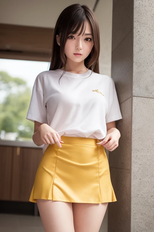 （highest quality，4k，masterpiece：1.2），Beautiful woman，1 girl，sexy：1.1，dark yellow hair：1.1，woman wearing ，soaking wet uniform，super detailed face，lip details，fine eyes，double eyelid，miniskirt white stockings，stand up，(skirt lift), ((skirt lift by myself))，(windy upskirt)、(pants are visible、underwear is visible、Panty shot)、turn up the skirt、Full body shot，show the whole body