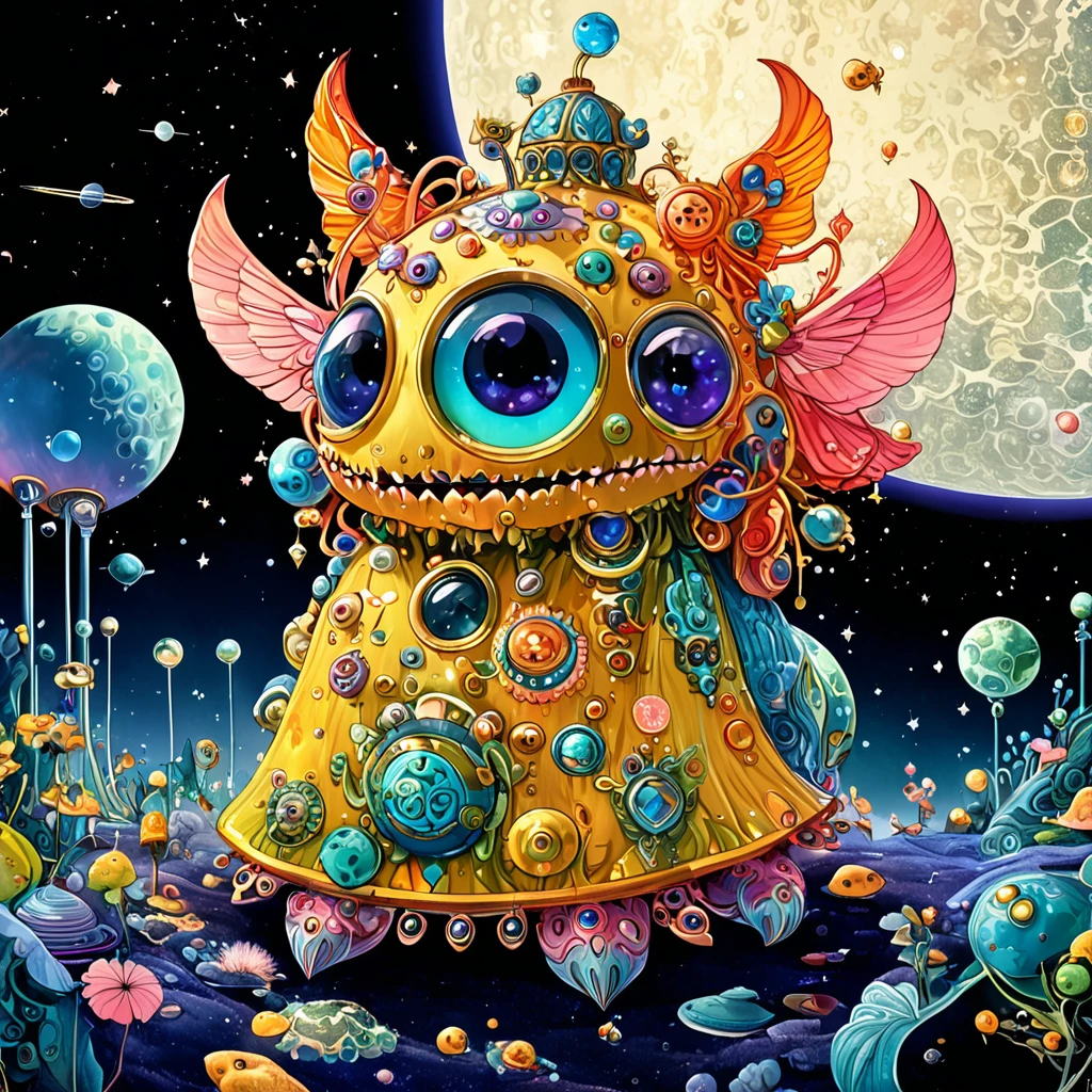 (best quality,4K,8K,high resolution,masterpiece:1.2),Extremely detailed,Surreal style,Daniel Merriam Style,Cute style biopunk monster concept,Character concept design,
rest
(full_shooting:1.2),space warp background,(bell_background:1.3),Negative Space Composition,
rest
simple background,