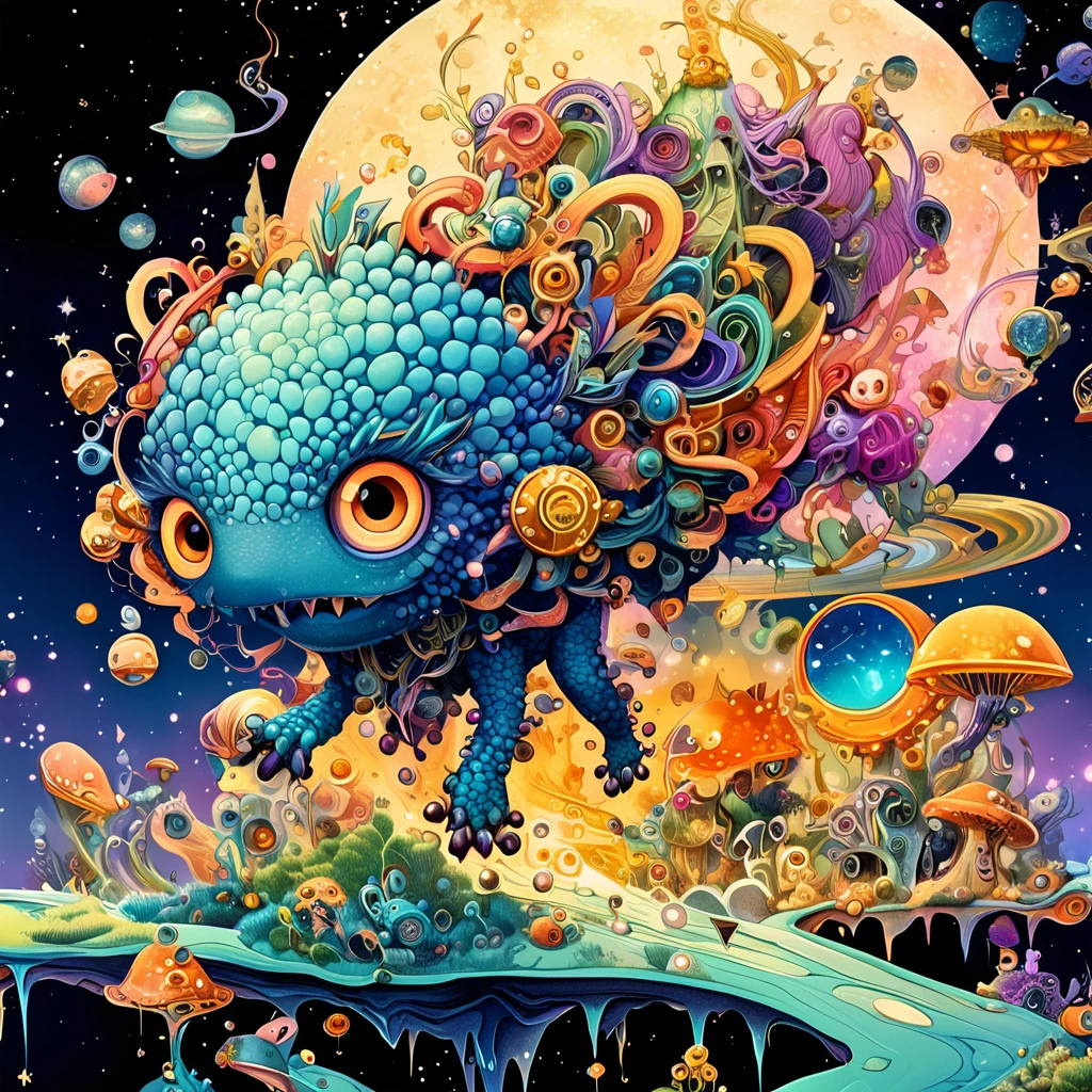(best quality,4K,8K,high resolution,masterpiece:1.2),Extremely detailed,Surreal style,Daniel Merriam Style,Cute style biopunk monster concept,Character concept design,
rest
(full_shooting:1.2),space warp background,(bell_background:1.3),Negative Space Composition,
rest
simple background,
