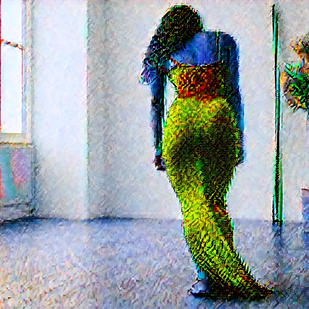 Rear view shot of a young woman bending over in a maxi bodycon dress