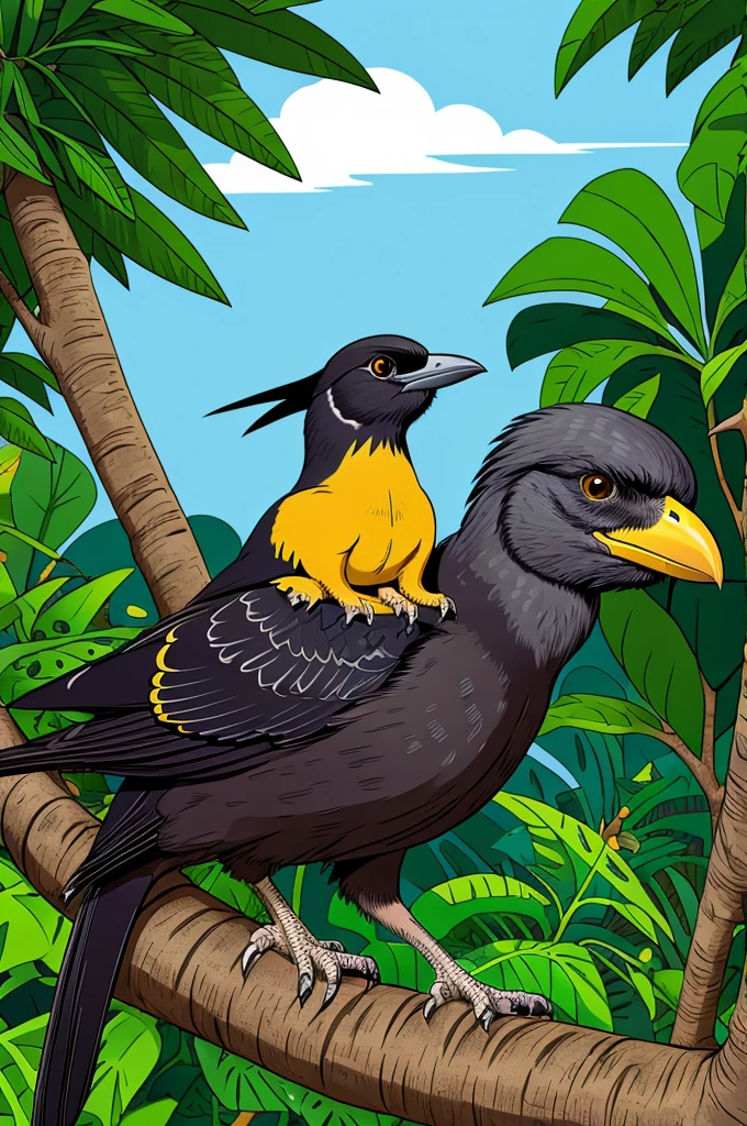Kids Jackdaw animals Rex in jungle cartoon style thick line with colours