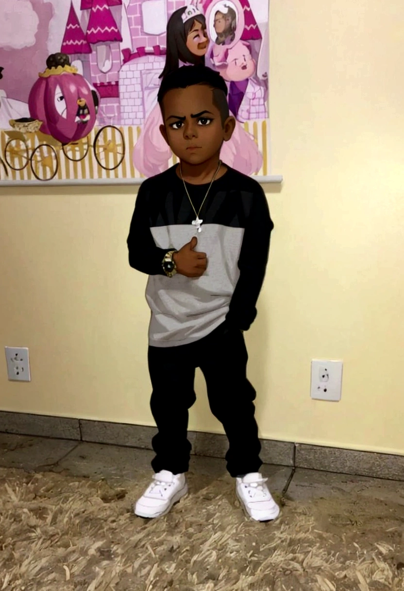 araffe child in a black and white shirt and black pants, 4 anos, 2 , Riyad Cassim, Four years old old, photo bdy, , Youngh!!!, sakuga gunplay, Youngh boy, full body shot shot!!, garoto fluffly, Youngh prince, serious business, Maximo Jacobs, fluffly, but determined