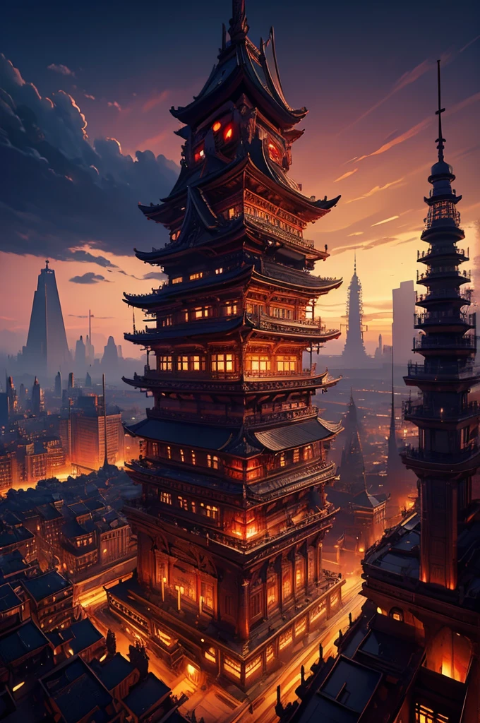 a flat feudal urban landscape, city of samurai, view from above, small ornate coliseum in the distance, stunning red accents and details, cinematic dramatic lighting, highly detailed, 8k, photorealistic, intricate architecture,