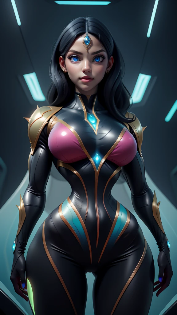 a beautiful feminine alien in a swimsuit, dynamic superheroine, full body, highly detailed facial features, piercing eyes, long eyelashes, full lips, sharp nose, mesmerizing expression, graceful pose, muscular toned body, flowing hair, intricate swimsuit design, glowing skin, black hair, dramatic lighting, cinematic atmosphere, vibrant colors, photorealistic, 8k, best quality, masterpiece