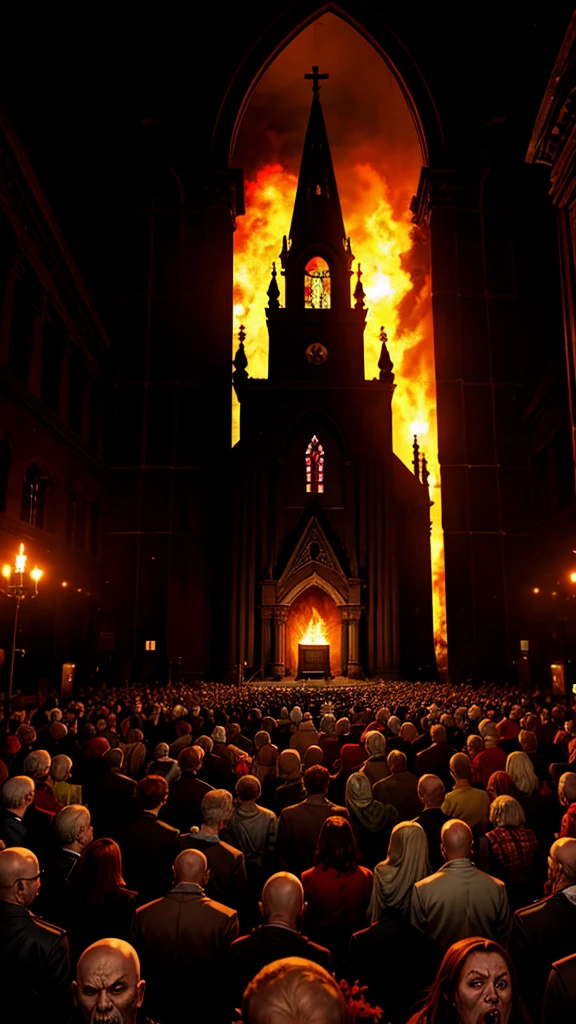 Church on fire with zombies around 