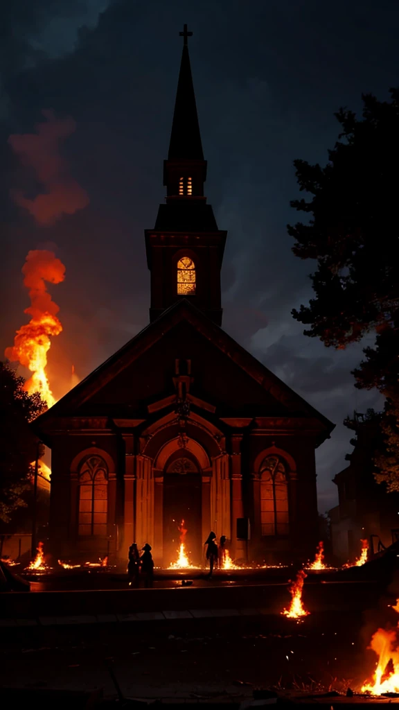 Church on fire with zombies around 