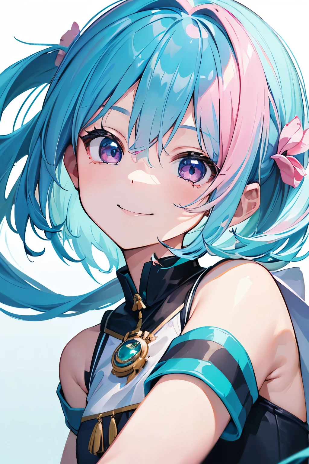 (T Masterpiece,4k wallpaper,best quality))、((girl1pink))、(solo)、Brilliant,(Aqua hair)、(shortcut:1.3)、(smile:1.3)、close up of face