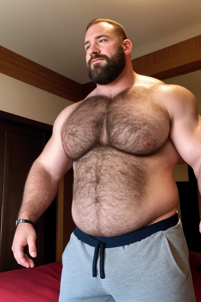 8KUHD HDR Very Extremely Realistic Very Detailed High Quality Create a professional studio-style photograph featuring a middle-aged daddy rugged muscle bears man , burly, very hairy, very beared big daddy bear, and very realistic detailed rugged burly man and his husband in shorts. beards, very realistic hair, very realistic beards, very realistic thick chubby neck, very realistic neck lines, very realistic detailed neck, very realistic belly, very realistic burly chest, very realistic detailed hairy burly strong chest and arms, very realistic detailed hairy burly strong chest and arms, very realistic pecs, very realistic burly muscle bear body, very realistic nipples, very realistic burly muscle bear body, very realistic face, very realistic detailed face, very realistic eyes, very realistic detailed eyes, very realistic pupils, very realistic detailed pupils, very realistic nose, very realistic ears, very realistic facial features, very realistic burly arms, very realistic elbows, very realistic hands, very realistic pecs, very realistic belly, very realistic human man body, very realistic bellybutton, very realistic wrists, very realistic fingers, very realistic fingernails, very realistic shoulders, very realistic mouth, very realistic lips, very realistic detailed skin, very realistic skin, very realistic mens clothing, very realistic detailed mens clothing. Very Realistic Hairy Burly Muscle bear Photoshoot, A very realistic burly muscle bear man in a Beach, in a very realistic romantic and virile Beach scene. Very Realistic Intricately Detailed, Utilize all appropriate realistic lighting techniques for studio photography" very realistic detailed bedroom surroundings, very realistic surroundings lighting, No Deformities, Very Ultra Realistic and Very Realistic Photograph, Clear HDR Quality