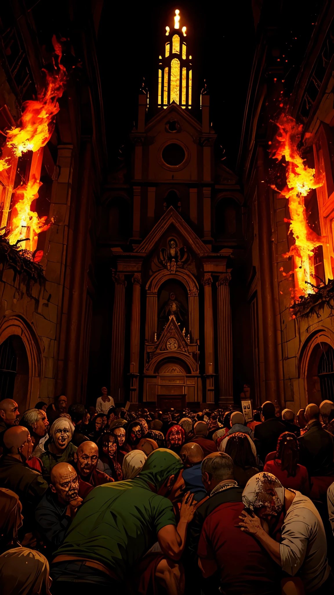 MexicanChurch on fire with zombies around
