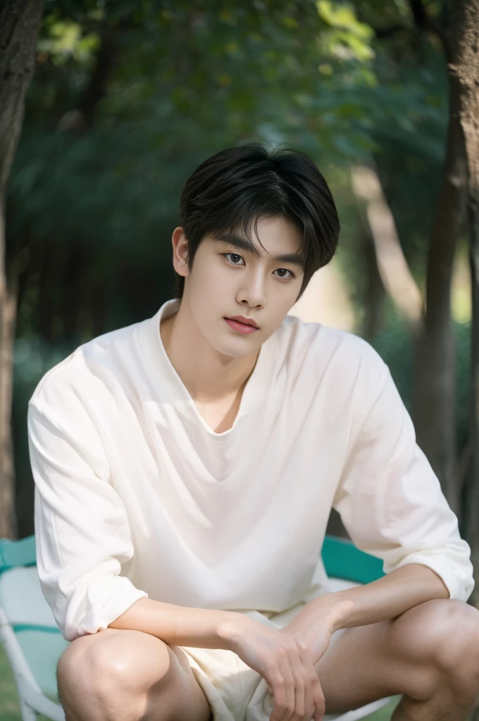 Asian muscular boy sitting on grass ,white shirt, wearing white thong high cut underwaer, white high cut Jockstrap, showing his naked thighs, muscular young male,, mid shot portrait, high quality portrait, Attractive pose, yanjun cheng, Inspired by Bian Shoumin, gorgeous young model, Casual pose, portrait a 25 - year - old boy, casual photography, Realistic. Cheng Yi, cute young man