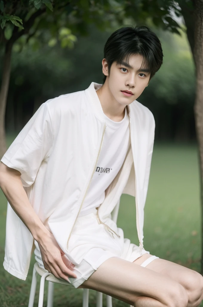 Asian muscular boy sitting on grass ,white shirt, wearing white thong high cut underwaer, white high cut Jockstrap, showing his naked thighs, muscular young male,, mid shot portrait, high quality portrait, Attractive pose, yanjun cheng, Inspired by Bian Shoumin, gorgeous young model, Casual pose, portrait a 25 - year - old boy, casual photography, Realistic. Cheng Yi, cute young man