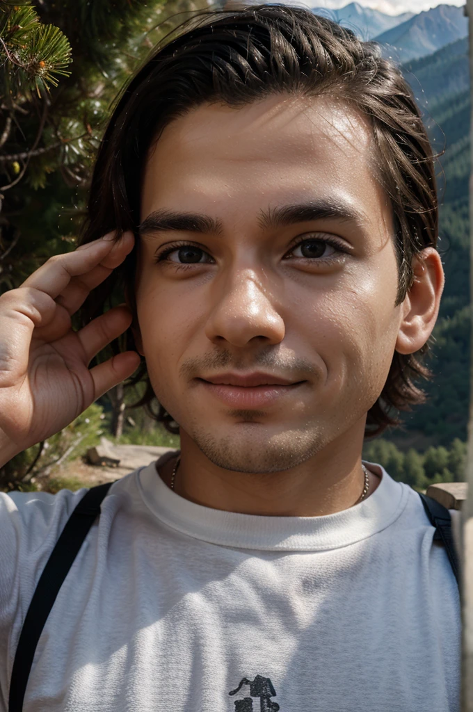 4D boy caricature in beautiful mountains