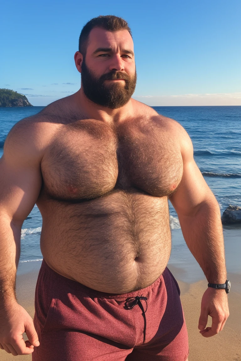 8KUHD HDR Very Extremely Realistic Very Detailed High Quality Create a professional studio-style photograph featuring a middle-aged daddy rugged muscle bears man , burly, very hairy, very beared big daddy bear, and very realistic detailed rugged burly man and his husband in shorts. beards, very realistic hair, very realistic beards, very realistic thick chubby neck, very realistic neck lines, very realistic detailed neck, very realistic belly, very realistic burly chest, very realistic detailed hairy burly strong chest and arms, very realistic detailed hairy burly strong chest and arms, very realistic pecs, very realistic burly muscle bear body, very realistic nipples, very realistic burly muscle bear body, very realistic face, very realistic detailed face, very realistic eyes, very realistic detailed eyes, very realistic pupils, very realistic detailed pupils, very realistic nose, very realistic ears, very realistic facial features, very realistic burly arms, very realistic elbows, very realistic hands, very realistic pecs, very realistic belly, very realistic human man body, very realistic bellybutton, very realistic wrists, very realistic fingers, very realistic fingernails, very realistic shoulders, very realistic mouth, very realistic lips, very realistic detailed skin, very realistic skin, very realistic mens clothing, very realistic detailed mens clothing. Very Realistic Hairy Burly Muscle bear Photoshoot, A very realistic burly muscle bear man in a Beach, in a very realistic romantic and virile Beach scene. Very Realistic Intricately Detailed, Utilize all appropriate realistic lighting techniques for studio photography" very realistic detailed beach surroundings, very realistic surroundings lighting, No Deformities, Very Ultra Realistic and Very Realistic Photograph, Clear HDR Quality