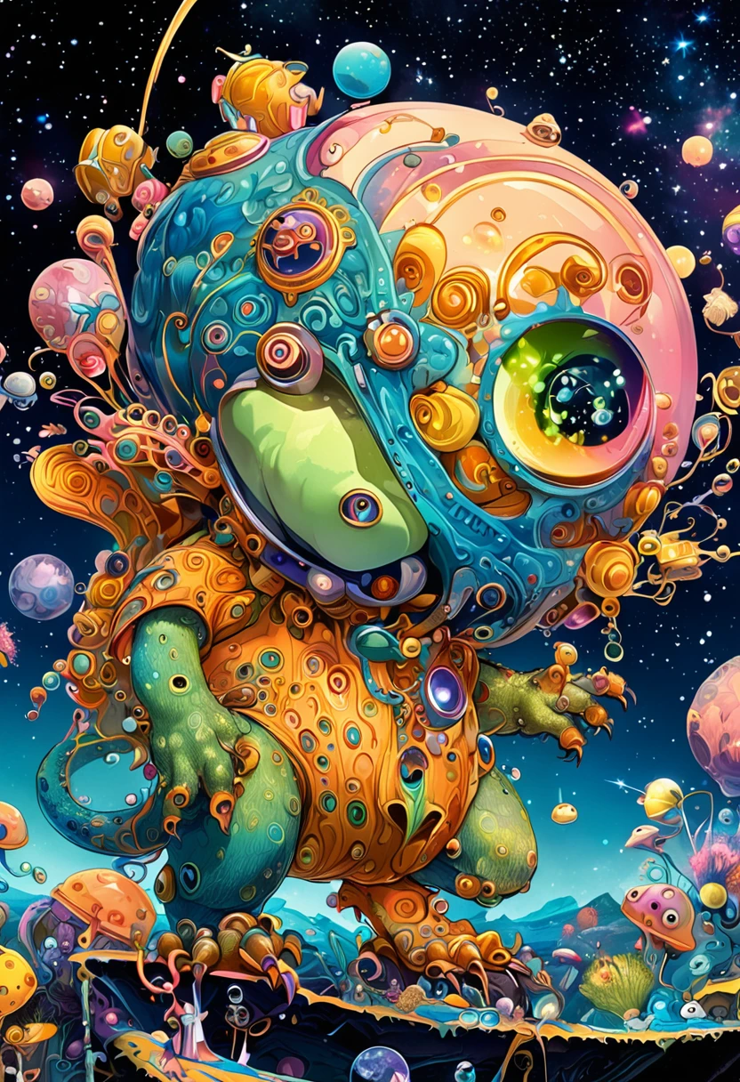 (best quality,4K,8K,high resolution,masterpiece:1.2),Extremely detailed,Surreal style,Daniel Merriam Style,Cute style biopunk monster concept,Character concept design,
rest
(full_shooting:1.2),space warp background,(bell_background:1.3),Negative Space Composition,
rest
simple background,