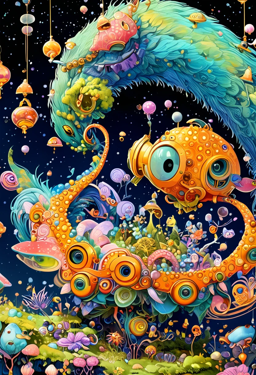 (best quality,4K,8K,high resolution,masterpiece:1.2),Extremely detailed,Surreal style,Daniel Merriam Style,Cute style biopunk monster concept,Character concept design,
rest
(full_shooting:1.2),space warp background,(bell_background:1.3),Negative Space Composition,
rest
simple background,