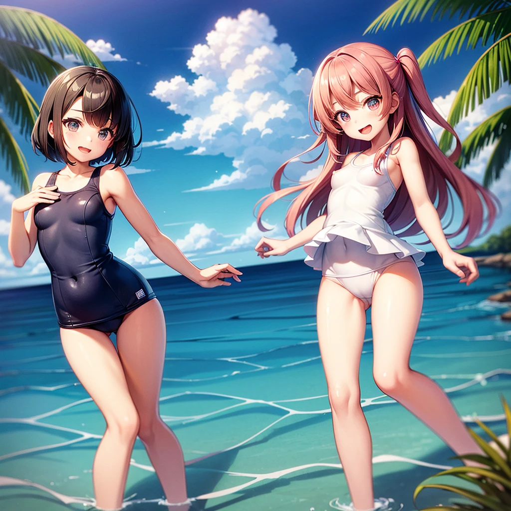 high quality,Cute Girls,School Swimsuit,Small breasty nipples are erect
