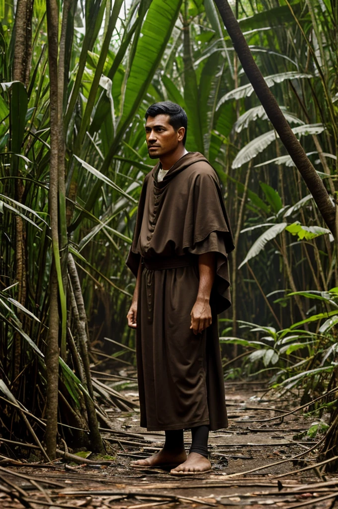 A friar lost in the Amazon jungle in the day