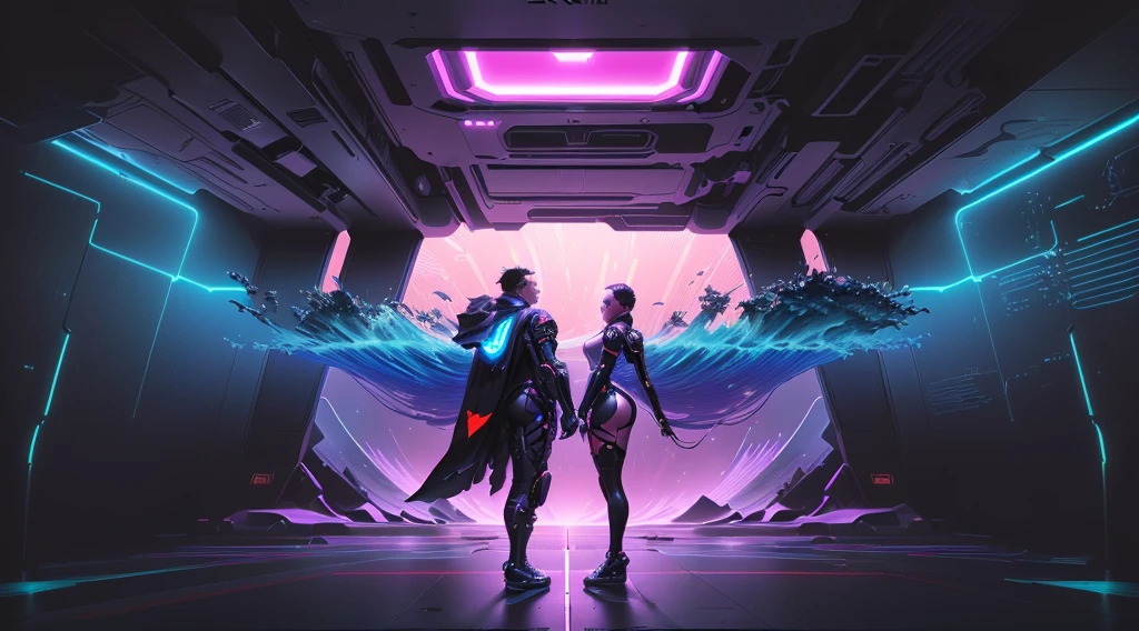 a poster featuring dancers in a futuristic environment, album art, ( ( ( synthetic wave ) ) ), Official Art, 🕹️ 😎 🔫 🤖 🚬, promo, music album cover, art cape, music album art, album art cape, album, by Juan Villafuerte, (synthetic wave)