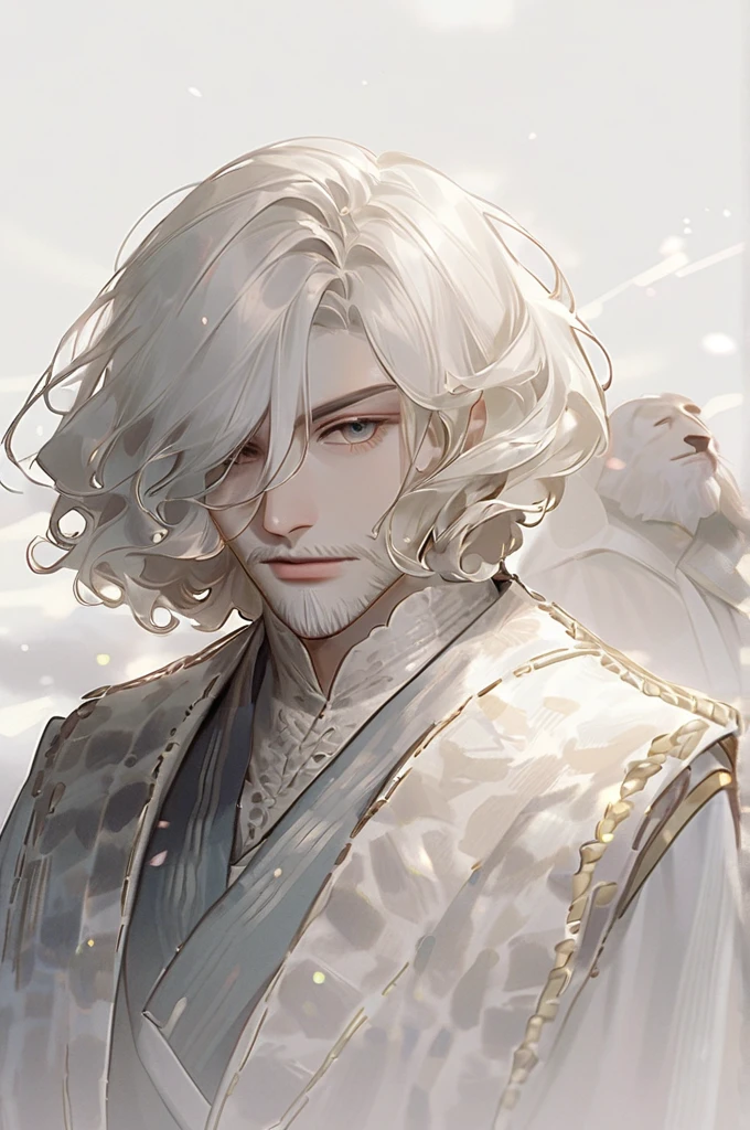 ((Лучшее качество)), ((шедевр)), (подробный), Curly short hair icy king with beard stern young