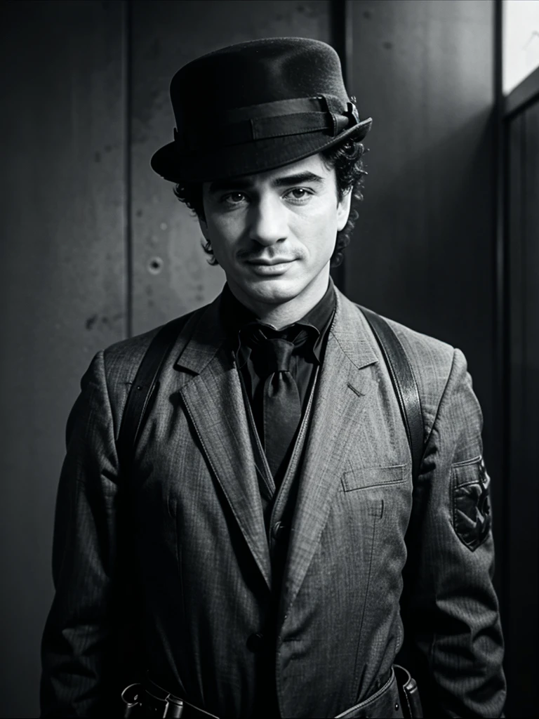 Chaplin in Batman&#39;s costume without the mask. With your top hat and cane