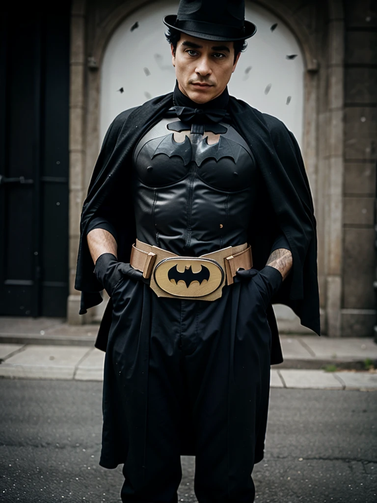 Chaplin in Batman's costume without the mask. With your top hat and cane