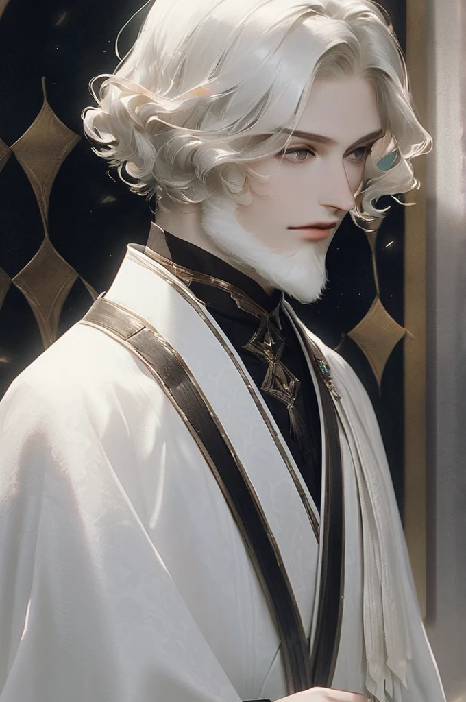 ((Лучшее качество)), ((шедевр)), (подробный), Curly short hair icy king with beard stern young
