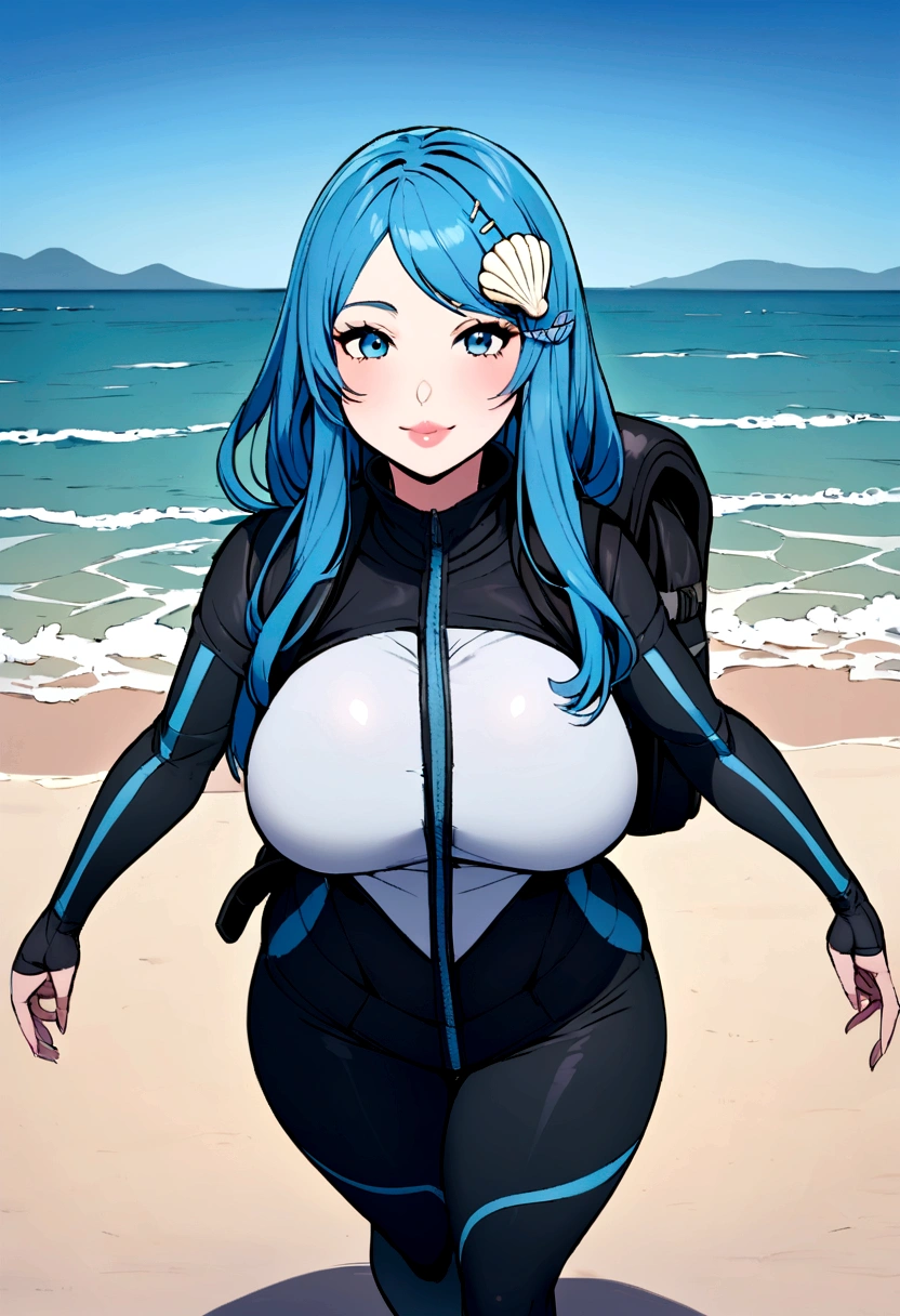 (Anthro furry girl), (blue tiger shark girl), beach, nude, Yuri, purple colored skin, deep blue colored skin, pink colored hair, blue colored hair, purple colored hair, dominant expression, shark ears, aquatic ears, shark face, shark tail, blue colored shark nose, long blue hair, big breasts, futa, futanari, futa, (gigantic hard long blue colored penis), blue colored nipples, tiger stripes, (super glossy skin), clear latex skin, standing, hands holding penis