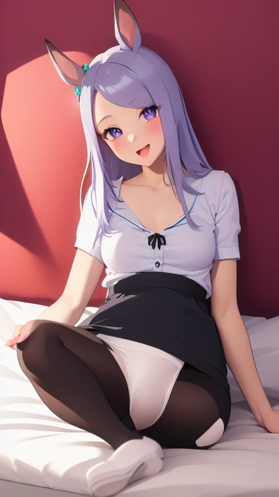{{{NSFW}}},(masterpiece:1.2),(ultra quality:1.2),(ultra detailed:1.2),(ultra-high resolution:1.2),(very fine 8K CG wallpaper:1.2),Mejiro McQueen \(umamusume\),{1 girl,beautiful girl,cute,smile,kawaii, lovely,blushing,playful expression},sharp focus,oily skin,beautiful detailed hair,glossy hair,(wear school uniform:1.5),(lying on the bed:1.2),wear long school skirt,perfect two legs,(spread two legs:1.2),(show-off-white-panties:1.3),five fingers,large breaths,wear black pantyhose,beautiful detailed eyes,jewel like eyes,violet eyes, (two hands behind head:1.1),open mouth,armpits, solo,beautiful navel, looking at viewer,collarbone,earring
