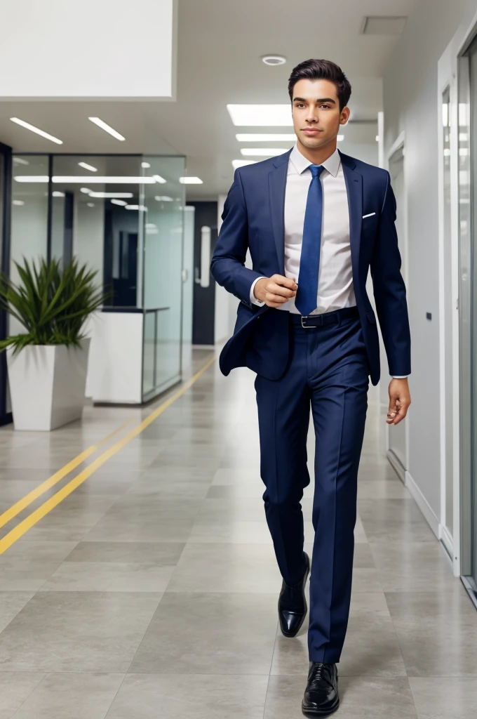 A male corporate worker wearing formal outfit walking like a monkey who is trying to grab something in front of him