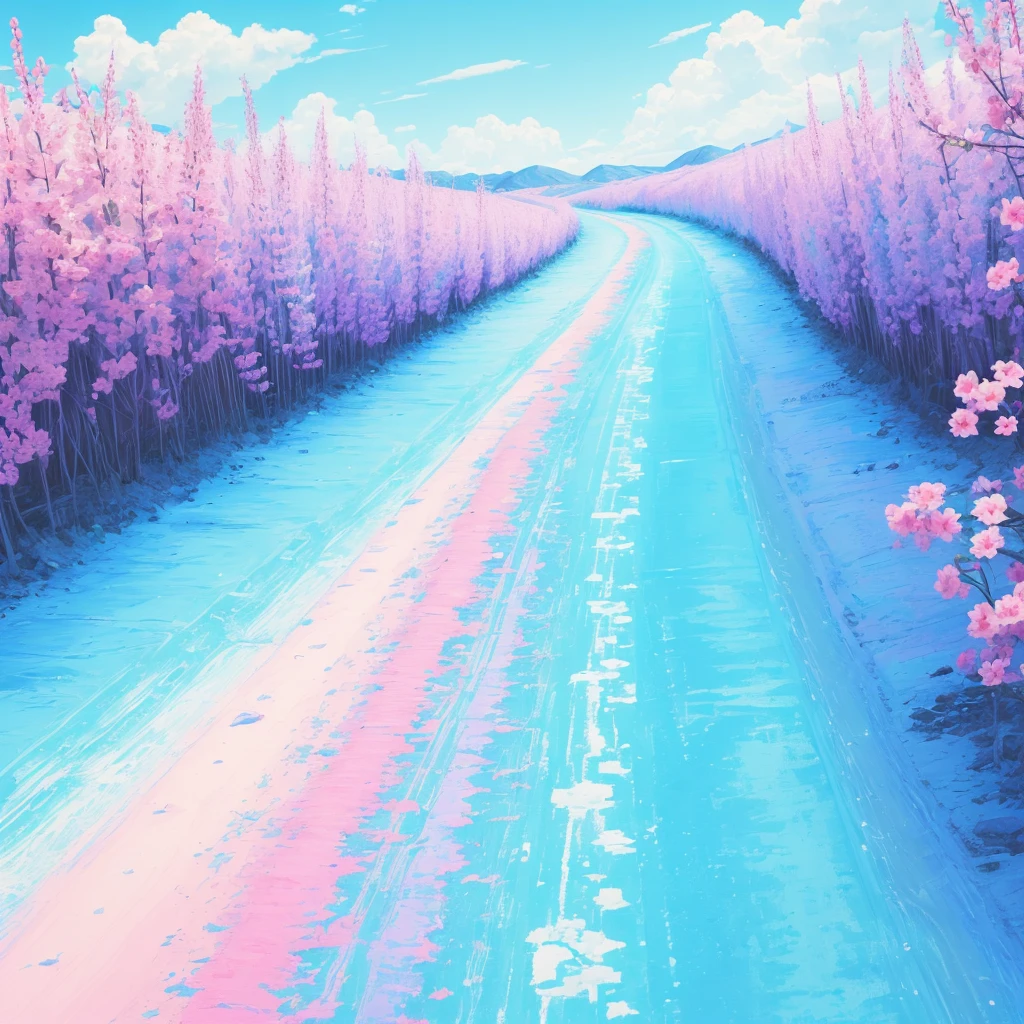 The right path drawing, vivid sky blue color, paradise pink color, indigo dye color, white back ground, minimal details v4
