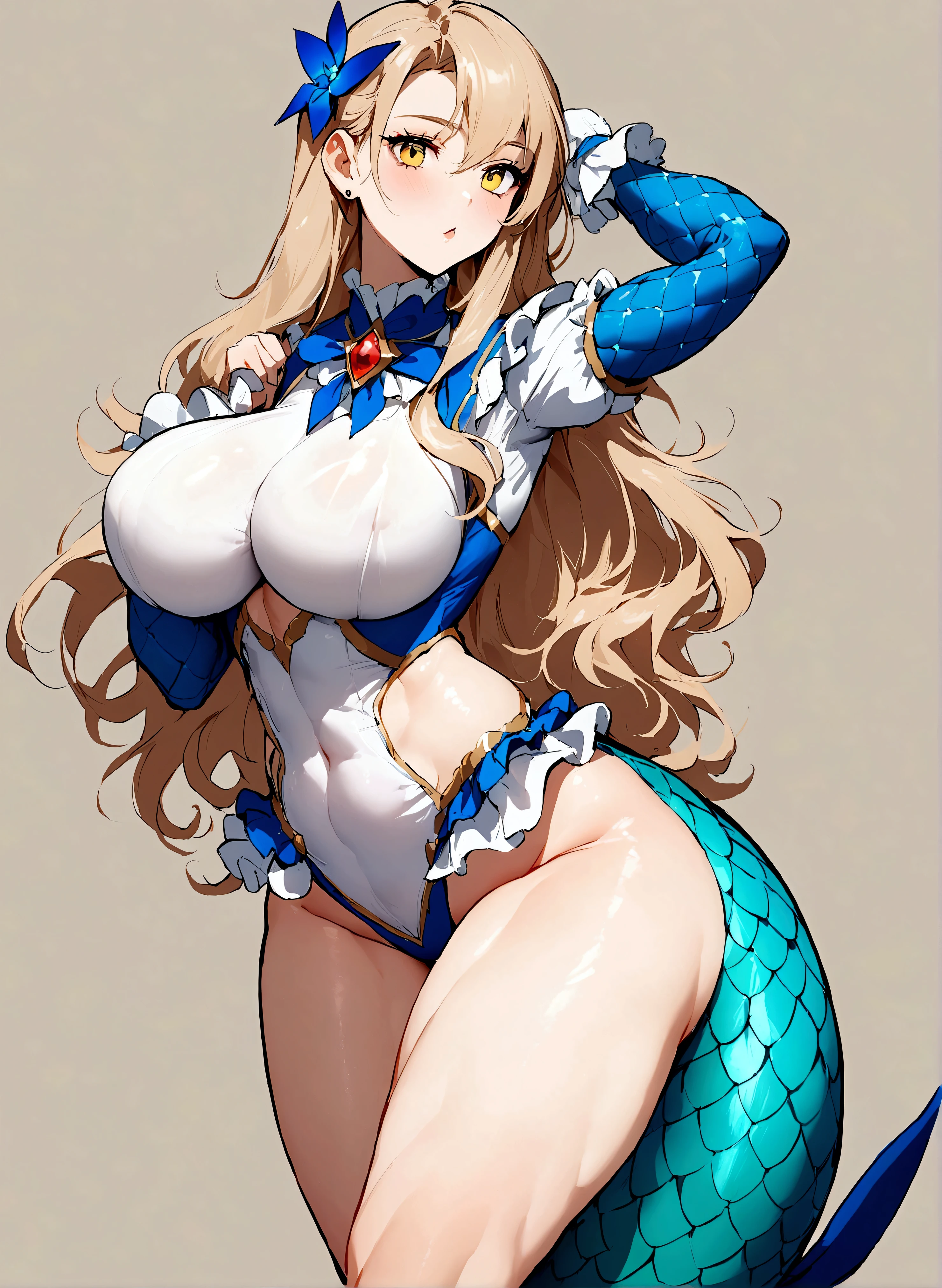 best qualityer, 19 years old, large breasts, triple D cup breasts, round buttocks, bubbly buttocks, wide hips, bubbly ass, fit and strong, slender body, tmasterpiece，Ultimate resolution，downy，Extremely colorful，Colorful，Mermaid princess，Lolita dress，starrysky