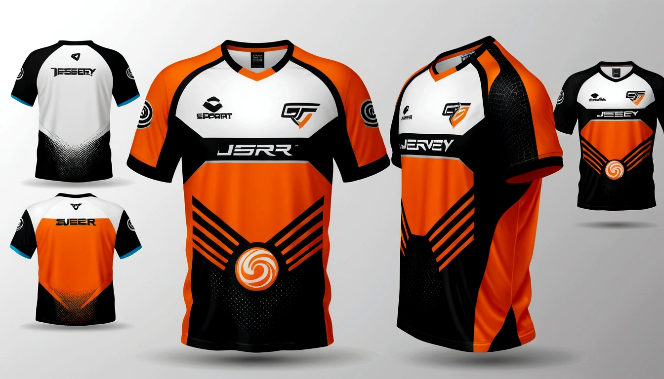 a orance and orance jersey with a futuristic design, racing, e-sport style, no jersey, sport clothing, wearing a volleyball jersey, sports clothing, off white jersey, shirt design, t shirt design, e-sports logo vector, esports, realistic clothing, tshirt design, t - shirt design, t-shirt design, gaming, professional sports style, sport t-shir