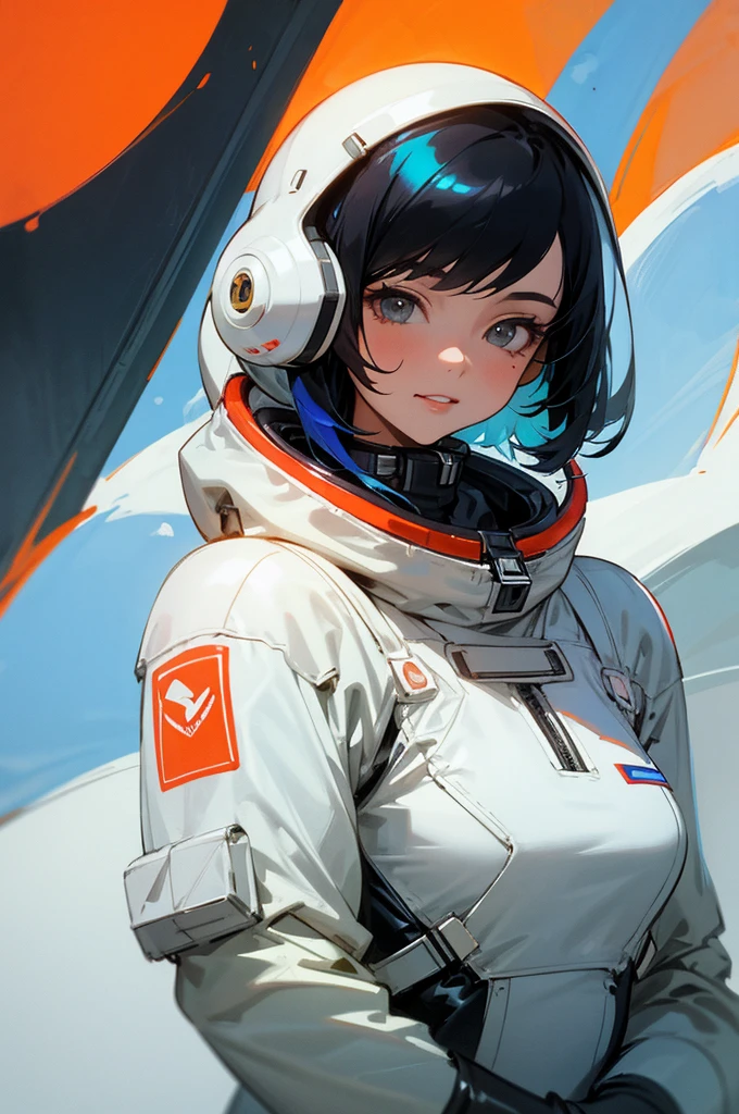 Masterpiece, of the highest quality, ultra detailed, conceptual, Masterpiece, professional photography, beautiful girl, Sexy outfit, black hair, astronaut suit, latex suit, colorful hair, exterior ,whole body, happiness, seriousness, look straight ahead, frontal photograph, same level