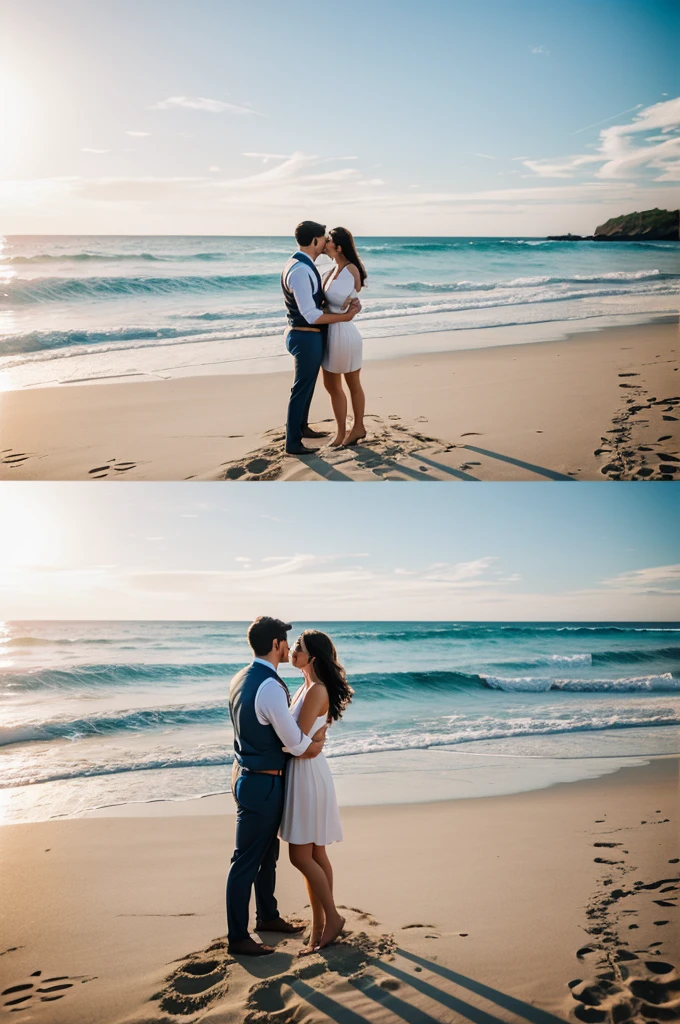 Create an animated image of a couple on the beach