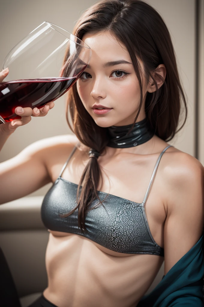 Human shark drinking wine