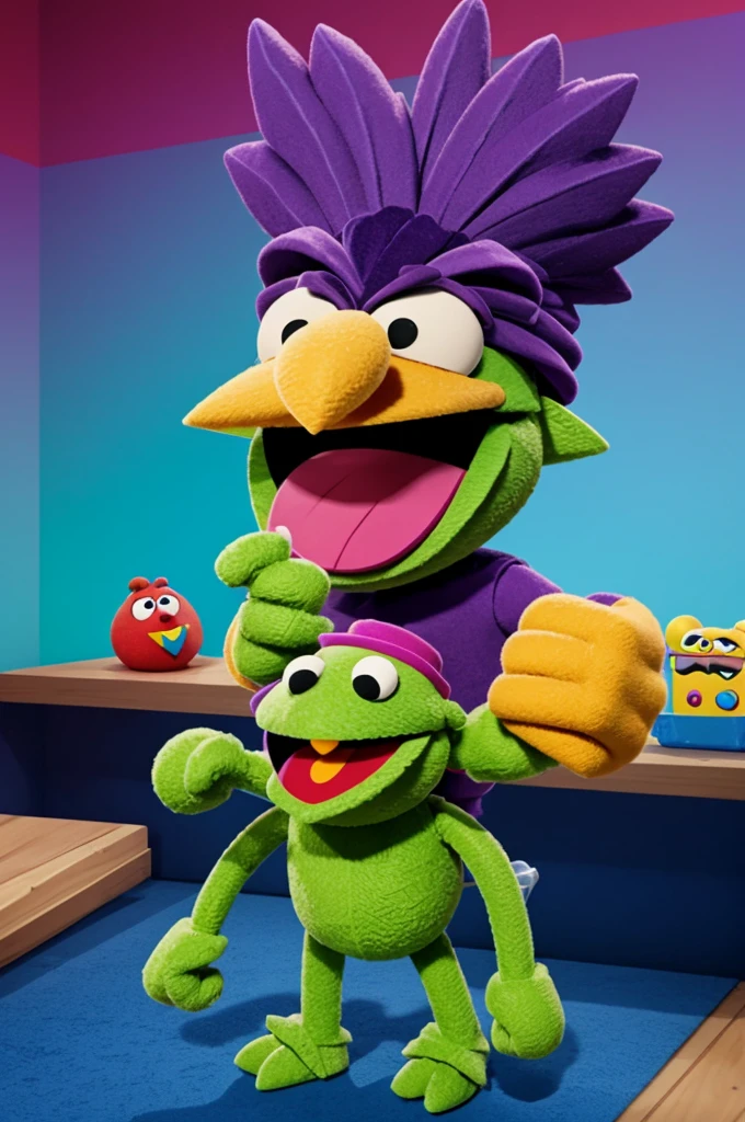 Create Spike from Brawl Stars in the style of Sesame Street, that is, like a puppet