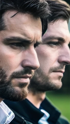 Group of Irish men gathered focus on faces.