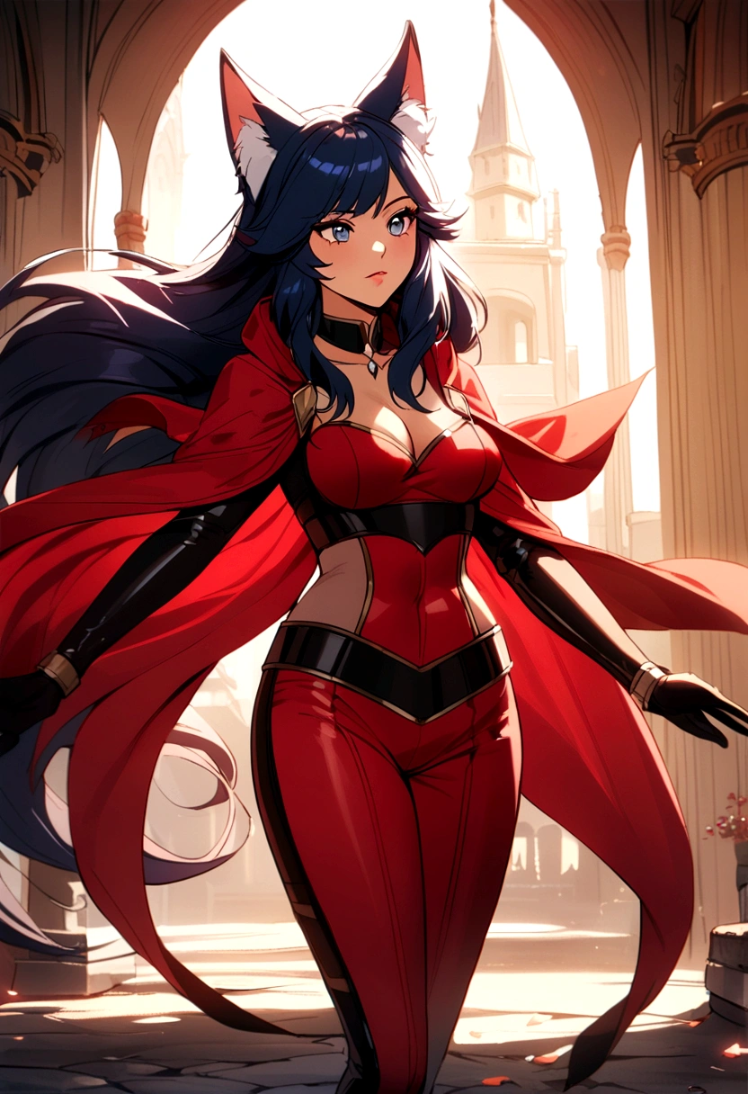 a pirate woman dark blue hair bad ass smile red pirate hat Golden tooth