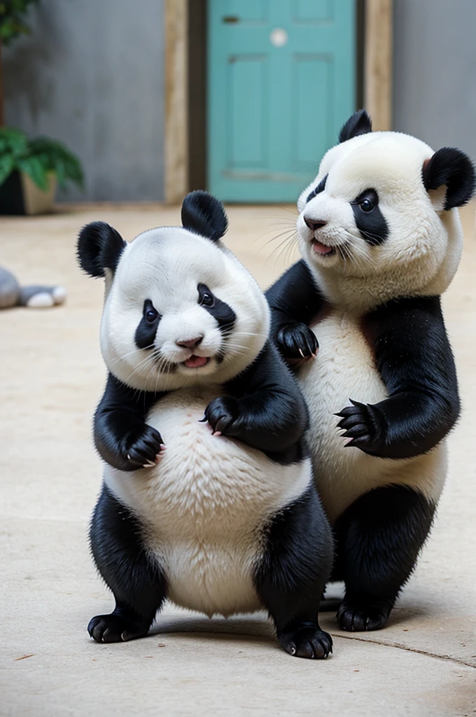 Baby panda and chinchilla playing with eachother