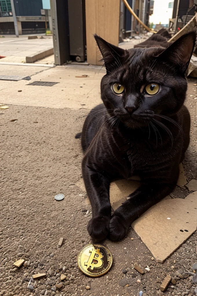 Cryptocurrency cat lost all his money due to the collapse of the Bitcoin rate in cartoon style